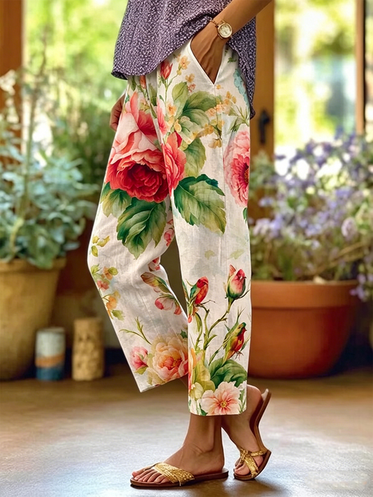 Women Floral Long Pants Vintage Spring/Fall Trousers