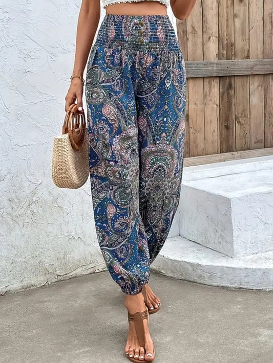 Women Geometric Long Elastic Waist Pants Casual Spring/Fall Trousers