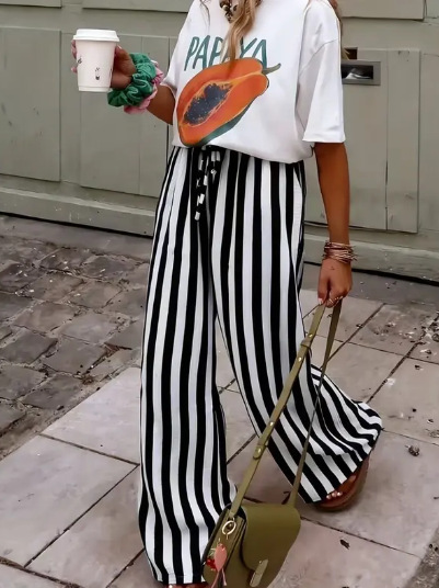 Women Striped Long Pants Casual Spring/Fall Trousers