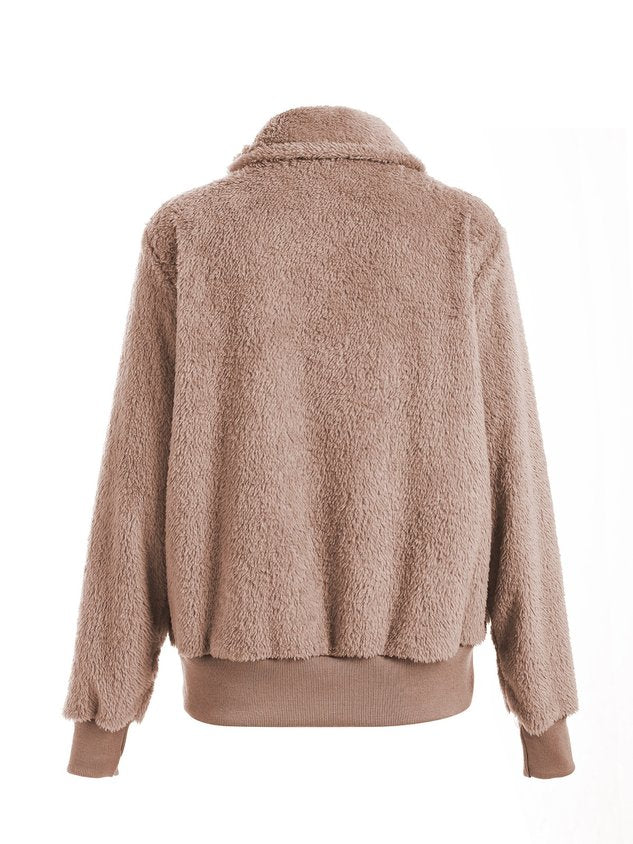 Women Spring/Fall Outerwear Casual Split Joint Plain Long Sleeve Shawl Collar Jacket